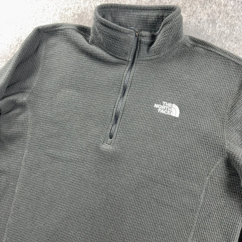 The North Face Mens L Grey Waffle Knit Quarter Zip Fleece Pullover Defect